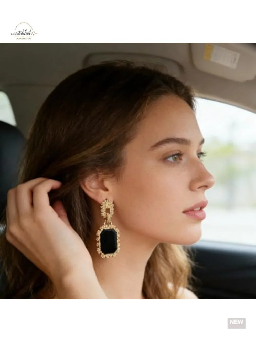Geometric Pendant Dangle Earrings - Matte Black Statement Drop Earrings for